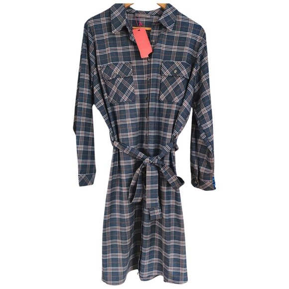 Blue, orange, white plaid shirt dress and long sleeves with snaps Plus size 18 - Picture 1 of 9